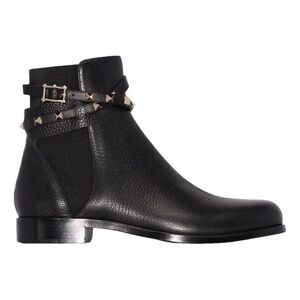 Valentino Black Grained Double Strap Rockstud Ankle Boot
